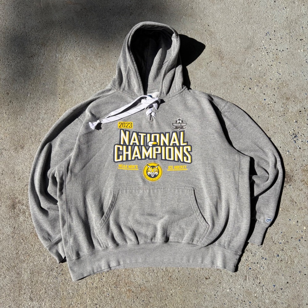 Blue 84 Quinnipiac 2023 National Champions Ice Hockey Hoodie Grey Mens 2XL